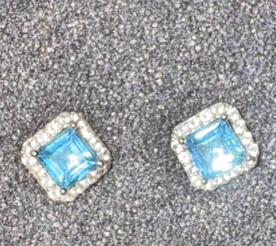 Brinco de prata esterlina 925 com pedras preciosas apatita - Imagem 1 de 4