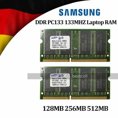 Samsung DDR PC133 133MHz 128MB 256MB 512MB SDRAM 144-pol. SODIMM Laptop Speicher - Bild 1 von 4