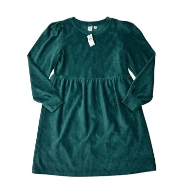 NWT Gap Kids Green Long Sleeve Soft Ribbed Velour Skater Dress Size XL - Image 1 of 4