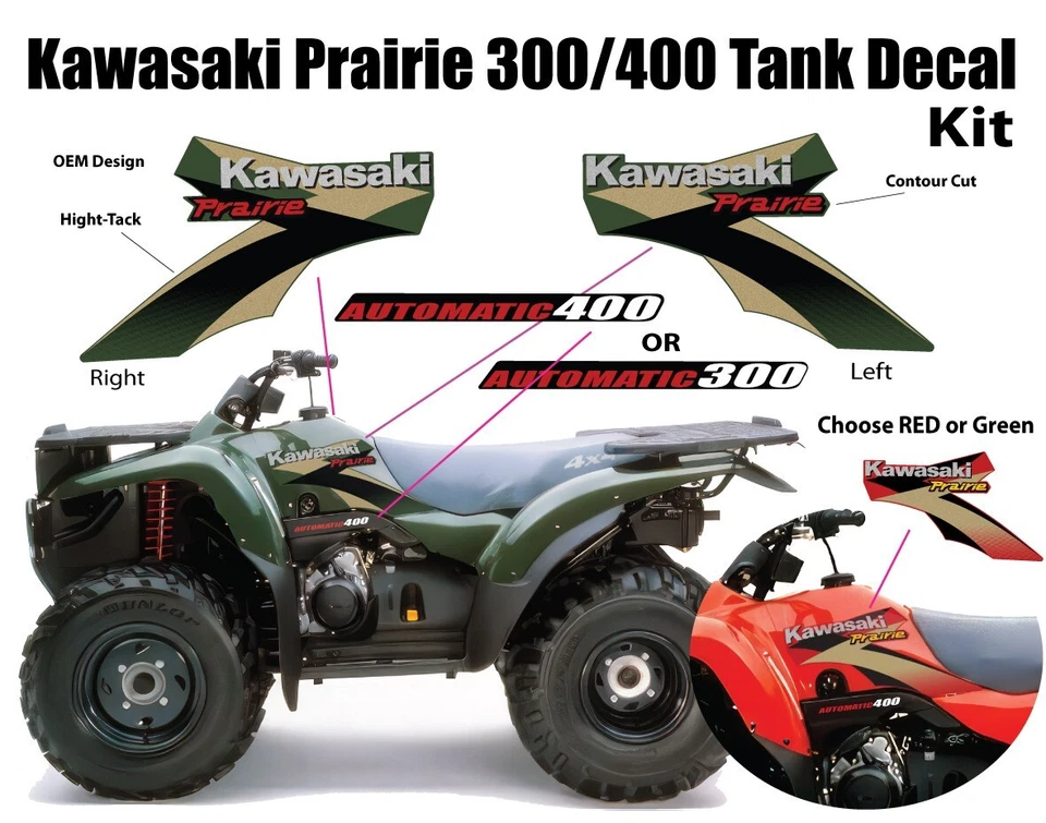 1997-2002 Kawasaki Prairie 300 400 4x4 Decal Graphics Emblem Marks Kit - Image 1 of 1