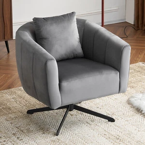 Gray Velvet 360 Degree Swivel Accent Chair Comfy Barrel Armchair for Living - Picture 1 of 12