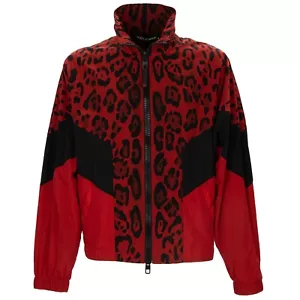 Dolce & Gabbana Leopard Print Bomber Jacket Dg Logo Red Black Sweatshirt 13446 - Picture 1 of 6