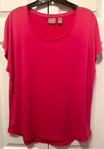 NEW Chico's Woman's Hot Pink Poly Spandex Short Sleeve Pullover Top Sz 2 Or L - Picture 1 of 5