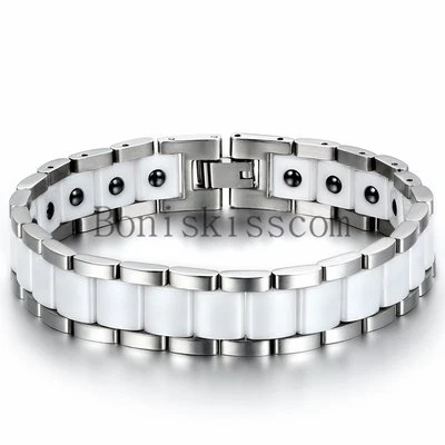 13mm Wide Men's Ceramic Link Stainless Steel Power Therapy Magnetic Bracelet - Image 1 of 4