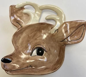VIntage Ceramic Reindeer Head Hobbyist Painted Cookie Plate - Picture 1 of 6