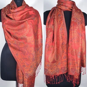 Bufanda roja 100 % seda iridiscente chal ligero cachemira envoltura festival 65x180 cm - Imagen 1 de 9