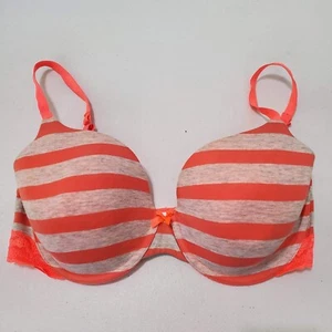 Victoria's Secret Women Bra 34DD Orange Striped Lined Perfect Coverage Lace - Picture 1 of 7