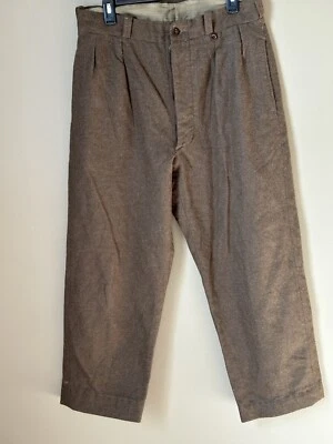 Vintage Pants Green Wool Military Army Pleated Buttonfly Wide Leg 36x30 - Image 1 of 4