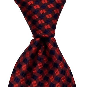 OSCAR DE LA RENTA Men's 100% Silk Necktie USA Designer Geometric Red/Blue EUC