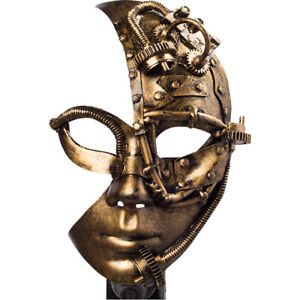 Schöne Steampunk Maske mit Zahnrädern für Frauen Bronzefarben Gothic Halbmaske