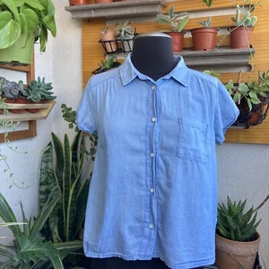 H&M Divided Womens Denim Color  Short Sleeve Blouse Top Size 4 100% Cotton - Picture 1 of 10