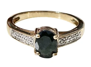 Gold Plated Genuine Natural Sapphire Diamond Ring Size 8 - Picture 1 of 11