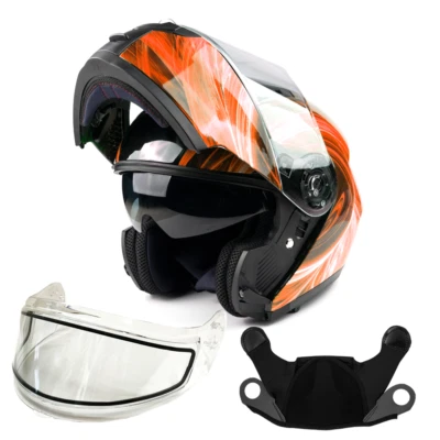 Modular Snowmobile Helmet Electric OR Dual Shield Orange Adult DOT SNOW — 第 1/4 张图片
