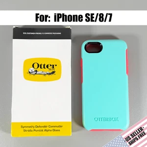 OtterBox Commuter Case for iPhone SE/8/7 - Aqua Mint (blue & pink) Slim & Rugged - Photo 1 sur 15