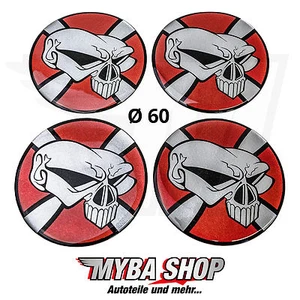 4x Silicone Sticker Skull ∅= 60mm for Hub Caps Emblems Sticker -NEW- - Picture 1 of 1