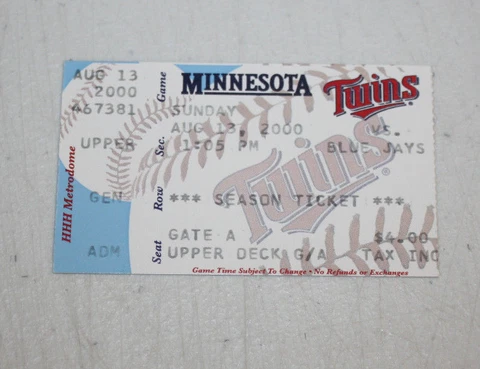 Minnesota Twins Ticket Stub | August 13 2000 | Torii Hunter 11th Career HR Cover