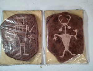 prehistoric Indian Rock Art Hanger Reproduction Stone Carved Hieroglyph set of 2 - Picture 1 of 12