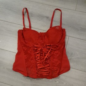 Vintage Ann Summers Red Lace Entice Boned Multi Way Corset Top Size 34C