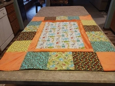 Baby Snuggle Blanket Animals Paw Print Cotton Fabric Handmade 35"x 29" - Image 1 of 4