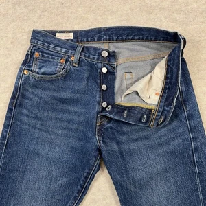 Levis 501 Premium Slim Taper Fit Selvedge Mens 30x31 Dark Wash Denim Button Fly - Picture 1 of 18