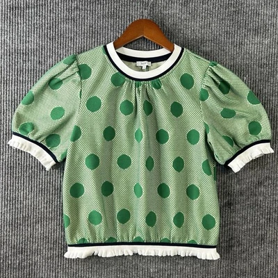Sweater Top Women’s Small Green Polka Dot Short Sleeve Voy - Image 1 of 4