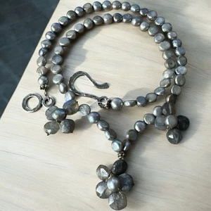 Vintage Sterling Silver Freshwater Peacock Pearl Necklace Labradorite Stones 17" - Bild 1 von 6