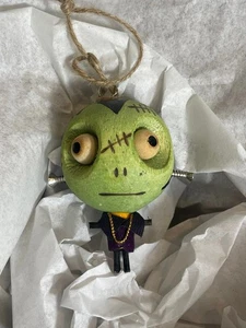 Pier One 1 Imports Crazy Heads Frankenstein Halloween Wooden Christmas Ornament - Picture 1 of 5