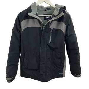 Lands End Boys Black Gray Squall Waterproof Hooded Jacket Size L - Picture 1 of 6
