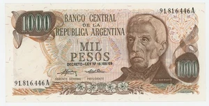 Argentinien 1000 Pesos ND 1973-76 Pick 299 (2) aUNC fast unzirkuliert Banknote - Bild 1 von 2