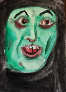 aceo original art painting Fall Pen Watercolor Signed Halloween Witch - Picture 1 of 1