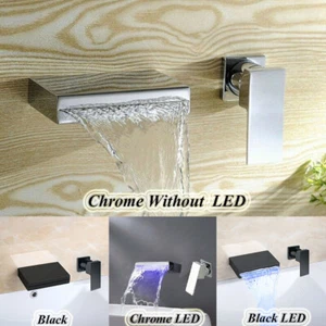 LED Matt Schwarz Chrom Wasserfall Badewanne Waschtisch Mischbatterie 1 Griff Armaturen - Bild 1 von 12