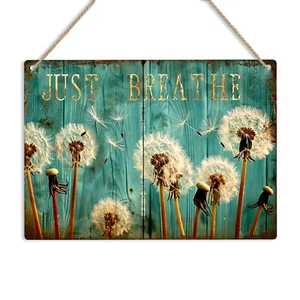Just Breathe Dandelion Metal Sign Beautiful Flower Tin Wall Plaque Garden Decor - Picture 1 of 16
