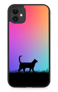 Cat Silhouette Rubber Phone Case Cats Multicolour Multicoloured I047 - Picture 1 of 2