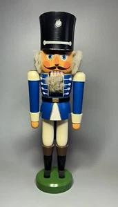 Erzgebirge HoDreWa Germany 15" Blue Wooden Toy Soldier Nutcracker Christmas Fur - Picture 1 of 13