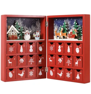 Advent Calendar Wooden Christmas Book with 24 drawers - Red New Santa Sleigh - Picture 1 of 9