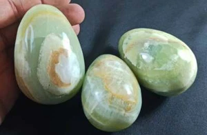Polished Pistachio Calcite Easter Eggs from Afghanistan 03pcs 800g - Picture 1 of 12