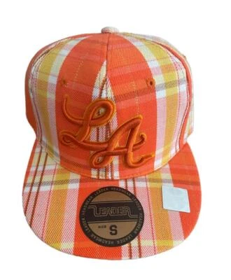 Gorra ajustada retro vintage LA Flat Peak, naranja cuadros Los Angeles sombrero calle urbana Foto 1 de 4
