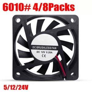 4/8Pcs High Speed 5/12/24V 60X10mm DC 2 Pin Brushless Cooling Fan Exhaust IDE - Afbeelding 1 van 16