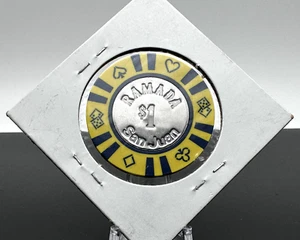 VINTAGE RAMADA SAN JUAN CASINO $1 CHIP - GELB/BLAU - L407 - Bild 1 von 3