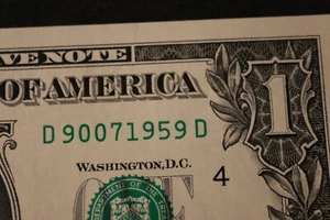 ONE DOLLAR FANCY BIRTHDAY/ANNIVERSARY NOTE [SEPT 7, 1959]  SN # D 90071959 D - Picture 1 of 3