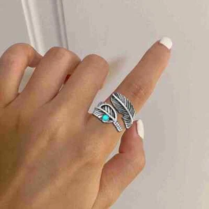 Navajo Indio Hecho a Mano Plata Esterlina Turquesa Pluma Ajustable! Bonito K4D2 - Imagen 1 de 12