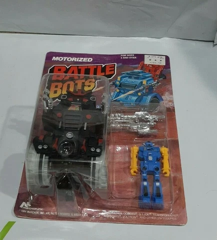 Vtg BATTLE BOTS:Friction Motorized Action Transporter w/Robot Black  NEVER PUNCH Cover