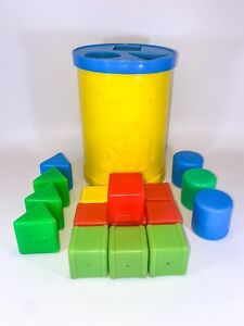 Vintage 1977 Fisher Price Baby's First Blocks Shape Sorter Bucket With 17 Shapes