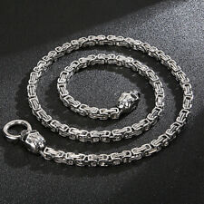28" Fashion Cool Skull Head Buckle Mens Stainless Steel Byzantine Chain Necklace