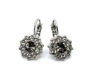 Earrings By Mariana Woman Floral Black Diamond And Clear Swarovski Crystals - Picture 1 of 8