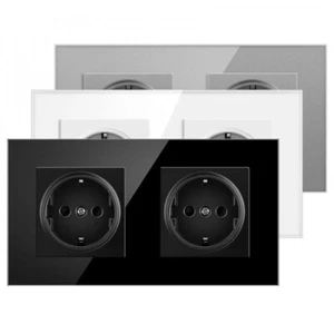 2 Way Crystal Glass Wall Panel Power Socket Plug European Standard Power Socket - Picture 1 of 12