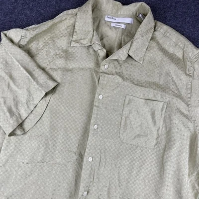 Perry Ellis Shirt Mens 2XL Green 100% Silk Short Sleeve Button Up Textured - Image 1 of 4