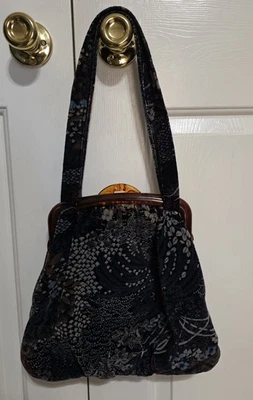 Cartera Carpetbags Of America Vintage Azul Floral Terciopelo Tortuga Beso Cerradura  Foto 1 de 4