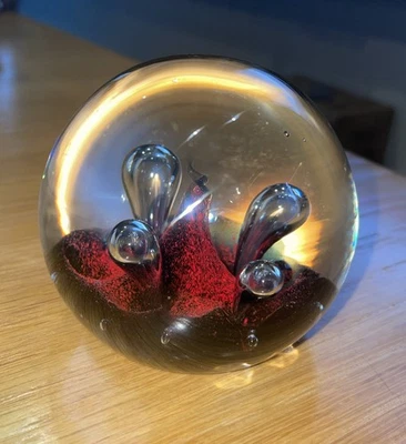Caithness Glass Paperweight Red Moonflower Art  - Image 1 of 4
