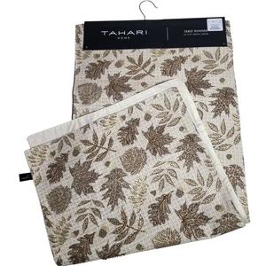 Tahari Home Table Runner 16"x72" Beige Gold Leaves Beaded Fall Autumn Decor NWT - Picture 1 of 7